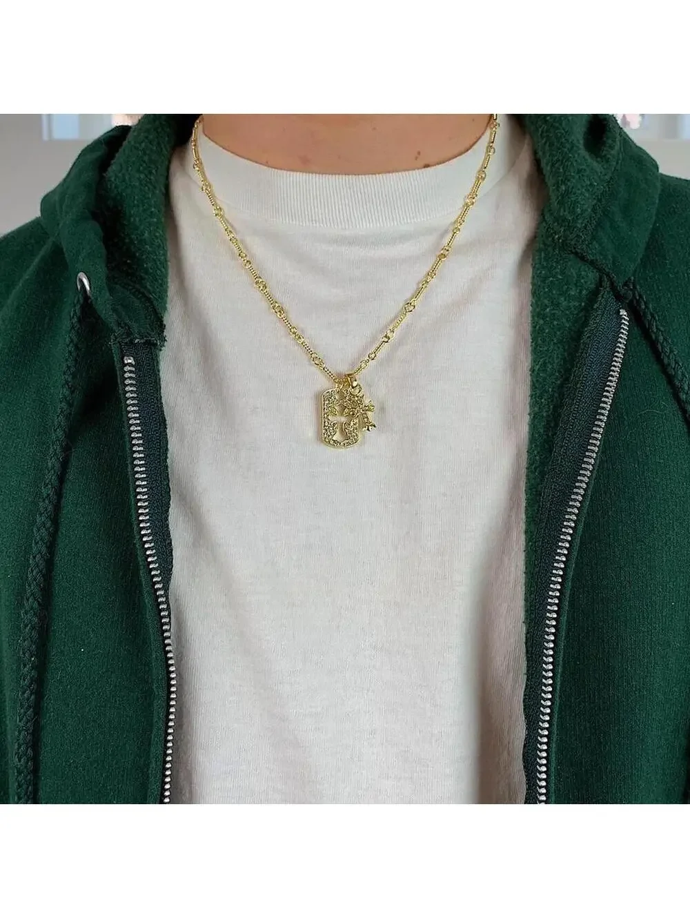 y2k 2000s style grunge gold chrome rhinestone cross dog tag style pendant